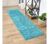 Bravich Large Runner Teal Blue Shaggy Rug 60 x 230cm (2' x 7'7") 5cm Pile Hallway Corridor Kitchen Living Room Hessian Backed