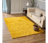Bravich Large Yellow Shaggy Rug 140 x 200cm (4'7" x 6'7") 5cm Pile Yellow Extra Thick Fluffy Living Room Hessian Backed