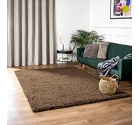 Bravich Light Brown Shaggy Rug 110 x 160cm (3'7" x 5'3") 5cm Pile Large Thick Fluffy Living Room Hessian Backed Washable
