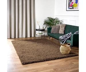 Bravich Light Brown Shaggy Rug 110 x 160cm (3'7" x 5'3") 5cm Pile Large Thick Fluffy Living Room Hessian Backed Washable