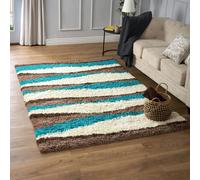 Bravich LTD Abstract Wave Shaggy Area Rug 5cm High Pile Living Room Rug in Teal | Size: 160 cm x 230 cm Bravich LTD Teal 160 cm x 230 cm