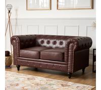 Bravich LTD Chesterfield Faux Leather 2 Seater Sofa Button Tufted with Wooden Legs in Brown Bravich LTD Brown 2 Seater