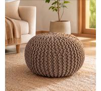 Bravich LTD Chunky Knitted Pouffe Footstool Round Cotton Ottoman Foot Rest in Brown | Size: 50 cm Bravich LTD Brown 50 cm