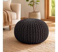 Bravich LTD Chunky Knitted Pouffe Footstool Round Cotton Ottoman Foot Rest in Grey | Size: 50 cm Bravich LTD Grey 50 cm