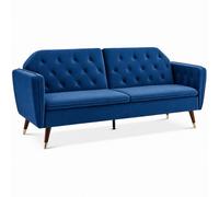 Bravich LTD Victoria 3 Seater Velvet Sofa Bed Convertible Guest Bed Settee in Blue Bravich LTD Blue 3 Seater
