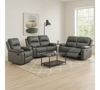 Bravich Manual Recliner Sofa Faux Leather Suite Charcoal Grey - 2 & 3 Seater