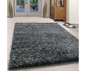 Bravich Medium Grey and Teal Blue Mix Blend Pattern Design Mix Thick Shag 5cm Super Soft High Deep Pile Shaggy Area Rug/Living Room Rug Carpet 80x150 cm (2ft7 x 4ft11)