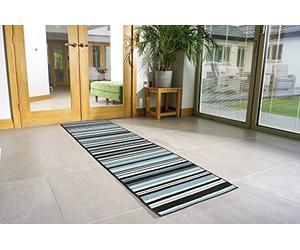 Bravich Modern Contemporary Stripes Lines Pattern Very Long Hallway Hall Runner Narrow Rugs Custom Length Teal Blue Stripes Stair Carpet Mats 60x600CM (2'X20')