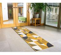 Bravich Modern Geometric Pattern Very Long Hallway Hall Runner Narrow Rugs Custom Length Grey Mustard Stair Carpet Mats 60x180CM (2'X6')