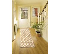 Bravich Modern Geometric Trellis Pattern Very Long Hallway Hall Runner Narrow Rugs Custom Length Beige Stair Carpet Mats 60x540CM (2'X18')