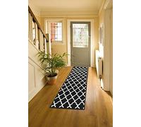 Bravich Modern Geometric Trellis Pattern Very Long Hallway Hall Runner Narrow Rugs Custom Length Black Stair Carpet Mats 60x240CM (2'X8')