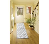 Bravich Modern Geometric Trellis Pattern Very Long Hallway Hall Runner Narrow Rugs Custom Length Grey Stair Carpet Mats 60x300CM (2'X10')