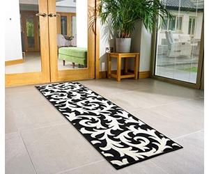 Bravich ModernFloral Flower Pattern Very Long Hallway Hall Runner Narrow Rugs Custom Length Black & White Floral Stair Carpet Mats 60x450CM (2'X15')