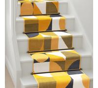 Bravich Mustard & Navy Art Deco Hallway Runner Rug, Hessian Backed Flexible Stair Carpet Runner, Extra Long Length, Ideal for Stairs, Hallways & Kitchens 60x150CM (2'X5')