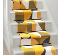 Bravich Mustard & Navy Art Deco Hallway Runner Rug, Hessian Backed Flexible Stair Carpet Runner, Extra Long Length, Ideal for Stairs, Hallways & Kitchens 60x900CM (2'X30')
