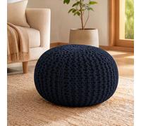 Bravich Navy Blue Chunky Knitted Pouffe Footstool - 50Cm Round