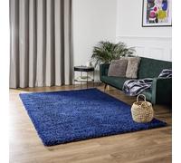 Bravich Navy Blue Shaggy Rug 110 x 160cm (3'7" x 5'3") 5cm Pile Large Thick Fluffy Living Room Hessian Backed Washable