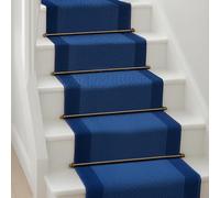 Bravich Navy Border Hallway Runner Rug, Hessian Backed Flexible Stair Carpet Runner, Extra Long Length, Ideal for Stairs, Hallways & Kitchens 60x720CM (2'X24')