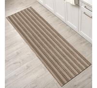 Bravich Nion Non Slip Hallway Runner Rug, Beige & Brown Striped Kitchen Runner, Machine Washable Carpet Runners for Hallways, Anti Slip Gel Backed Hall & Stair Rug - 67cm Wide x 8FT (244cm)
