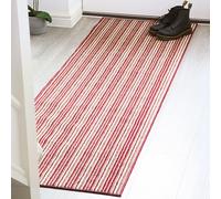 Bravich Nion Non Slip Hallway Runner Rug, Beige & Red Striped Kitchen Runner, Machine Washable Carpet Runners for Hallways, Anti Slip Gel Backed Hall & Stair Rug - 67cm Wide x 3FT (91cm)