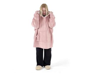 Bravich Oversized Fleece Hoodie Blanket - Rose Pink. Fluffy Hooded Blanket With Super Soft Sherpa Lining For Adults, Men & Women. Hooded Wearable Blanket Throw, Super Warm, One Size Fits All.