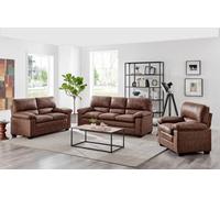 Bravich Oxford Bonded Faux Leather Sofa Suite - Walnut Brown