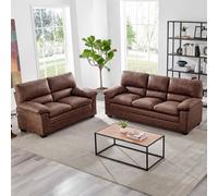 Bravich Oxford Walnut Brown Faux Leather Sofa Set - 2 & 3 Seaters