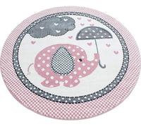 Bravich Pink Baby Elephant Hearts Circle Rug - Kids - 120Cm