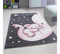 Bravich Pink Baby Elephant Kids Rug, 80 x 150 cm (2ft7 x 4ft11) - Soft Anti-Allergic Childrens Rug for Bedroom, Playroom & Nursery, OEKO-TEX Tested, Non Shed Play Mat Rug