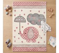 Bravich Pink Eli and Hearts Kids Rug, 13mm Pile, 80 x 150 cm (2'7" x 4'11") | Childrens nursery playroom rugs, soft play mat, OEKO-TEX tested polypropylene, hessian backed, bedroom floor carpet, non shed