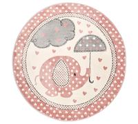 Bravich Pink Eli & Hearts Kids Rug, 120cm Circle (4ft) - Soft Anti-Allergic Childrens Rug for Bedroom, Playroom & Nursery, OEKO-TEX Tested, Non Shed Play Mat Rug