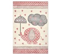 Bravich Pink Eli & Hearts Kids Rug, 160 x 230 cm (5ft3 x 7ft7) - Soft Anti-Allergic Childrens Rug for Bedroom, Playroom & Nursery, OEKO-TEX Tested, Non Shed Play Mat Rug