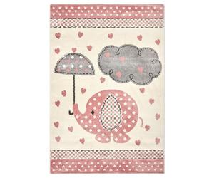 Bravich Pink Eli & Hearts Kids Rug, 160 x 230 cm (5ft3 x 7ft7) - Soft Anti-Allergic Childrens Rug for Bedroom, Playroom & Nursery, OEKO-TEX Tested, Non Shed Play Mat Rug