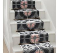 Bravich Pink & Grey Floral Tiles Hallway Runner Rug, Hessian Backed Flexible Stair Carpet Runner, Extra Long Length, Ideal for Stairs, Hallways & Kitchens 60x450CM (2'X15')