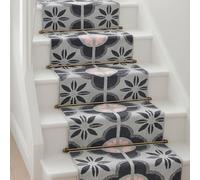 Bravich Pink & Grey Floral Tiles Hallway Runner Rug, Hessian Backed Flexible Stair Carpet Runner, Extra Long Length, Ideal for Stairs, Hallways & Kitchens 60x180CM (2'X6')