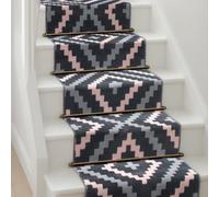 Bravich Pink & Grey Geometric Tiles Hallway Runner Rug, Hessian Backed Flexible Stair Carpet Runner, Extra Long Length, Ideal for Stairs, Hallways & Kitchens 60x240CM (2'X8')