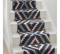 Bravich Pink & Grey Geometric Tiles Hallway Runner Rug, Hessian Backed Flexible Stair Carpet Runner, Extra Long Length, Ideal for Stairs, Hallways & Kitchens 60x300CM (2'X10')