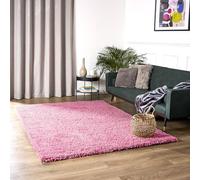 Bravich Pink Shaggy Rug 110 x 160cm (3'7" x 5'3") 5cm Pile Large Thick Fluffy Living Room Hessian Backed Washable