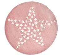 Bravich Pink Star Kids Rug, 120cm Circle (4ft) - Soft Anti-Allergic Childrens Rug for Bedroom, Playroom & Nursery, OEKO-TEX Tested, Non Shed Play Mat Rug