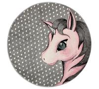 Bravich Pink Unicorn Kids Rug, 120cm Circle (4ft) - Soft Anti-Allergic Childrens Rug for Bedroom, Playroom & Nursery, OEKO-TEX Tested, Non Shed Play Mat Rug
