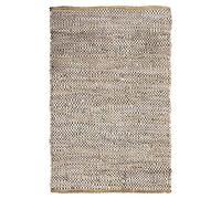 Bravich Recycled Leather Chindi Rug- Sand Beige. Small Handmade Area Rag Rug, Woven Traditional Indian Carpet For Living Room, Bedroom, Hallway - 60x90cm (2' x 3').