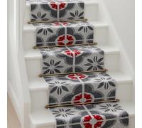Bravich Red & Grey Floral Tiles Hallway Runner Rug, Hessian Backed Flexible Stair Carpet Runner, Extra Long Length, Ideal for Stairs, Hallways & Kitchens 60x600CM (2'X20')