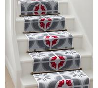 Bravich Red & Grey Floral Tiles Hallway Runner Rug, Hessian Backed Flexible Stair Carpet Runner, Extra Long Length, Ideal for Stairs, Hallways & Kitchens 60x180CM (2'X6')