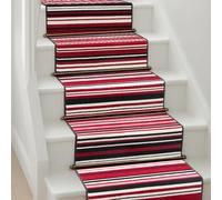 Bravich Red Lines Striped Hallway Runner Rug, Hessian Backed Flexible Stair Carpet Runner, Extra Long Length, Ideal for Stairs, Hallways & Kitchens 60x600CM (2'X20')