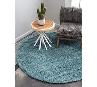 Bravich Round Blue Rug 150cm (5') 5cm Pile Duck Egg Blue Shaggy Large Circle Thick Fluffy Living Room Hessian Backed Washable
