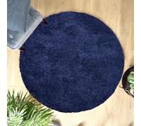 Bravich Round Blue Rug 150cm (5') 5cm Pile Navy Blue Shaggy Large Circle Thick Fluffy Living Room Hessian Backed Washable