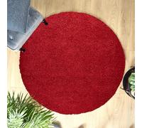 Bravich Round Bright Red Rug 150cm (5') 5cm Pile Red Shaggy Large Circle Thick Fluffy Living Room Hessian Backed Washable