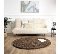Bravich Round Brown Rug 150cm (5') 5cm Pile Light Brown Shaggy Large Circle Thick Fluffy Living Room Hessian Backed Washable