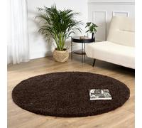 Bravich Round Brown Shaggy Rug 120cm (4') 5cm Pile Chocolate Brown Circle Thick Fluffy Living Room Bedroom Hessian Backed Washable