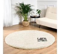 Bravich Round Cream Rug 150cm (5') 5cm Pile Cream Shaggy Large Circle Thick Fluffy Living Room Hessian Backed Washable